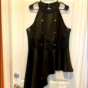 Black asymmetric top with gold buttons